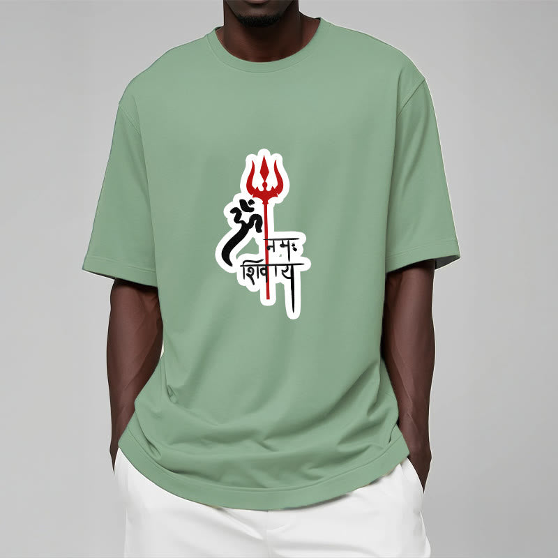 Nimara Ritual OM NAMAH SHIVAYA Red Trident Profile Cotton Tee T-shirt