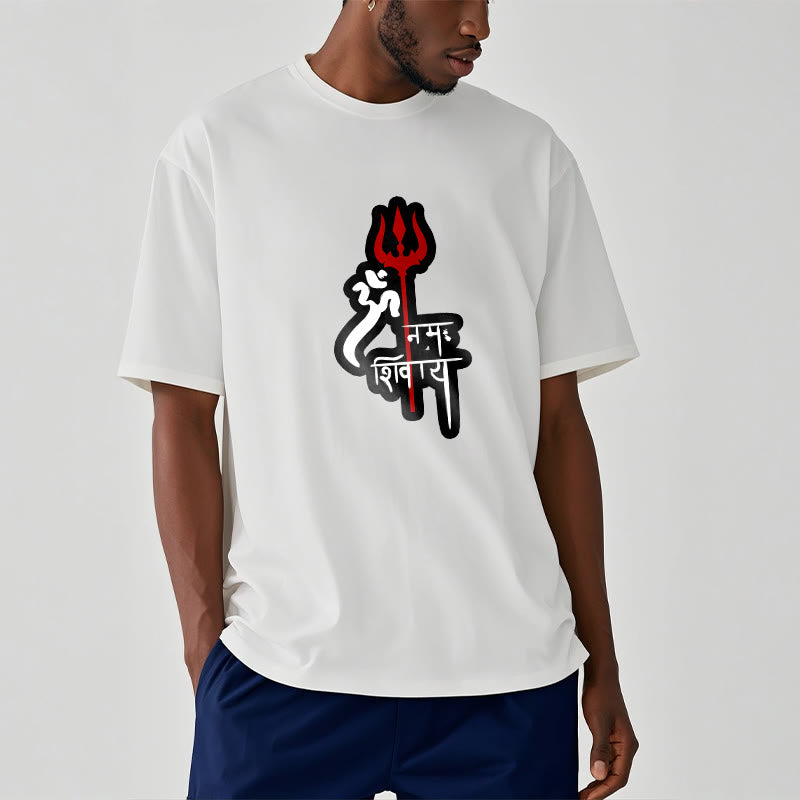 Nimara Ritual OM NAMAH SHIVAYA Red Trident Profile Cotton Tee T-shirt