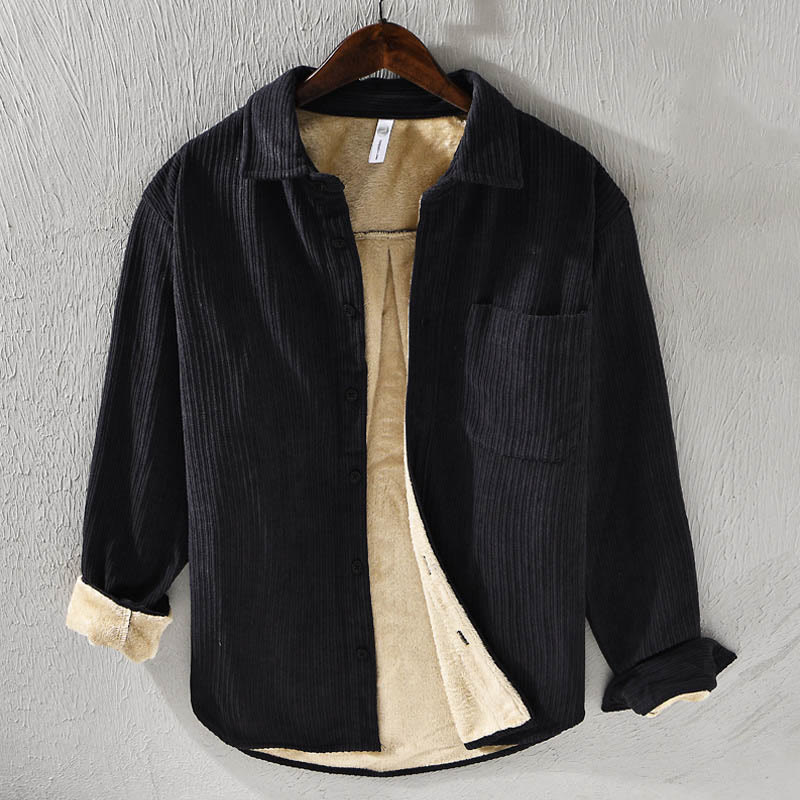 Nimara Ritual Men's Long Sleeve Fleece Lined With Pocket Corduroy Comfortable Shirt