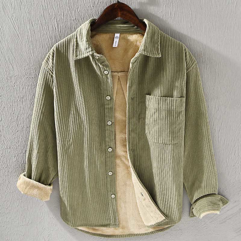 Nimara Ritual Men's Long Sleeve Fleece Lined With Pocket Corduroy Comfortable Shirt