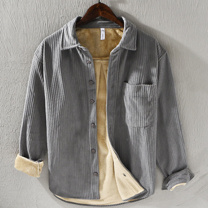 Nimara Ritual Men's Long Sleeve Fleece Lined With Pocket Corduroy Comfortable Shirt