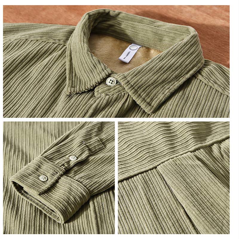 Nimara Ritual Men's Long Sleeve Fleece Lined With Pocket Corduroy Comfortable Shirt