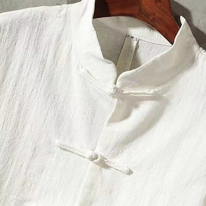 Nimara Ritual Men's Tang Long Sleeve Shirt Frog Button With Pocket Stand Collar Comfort Shirt