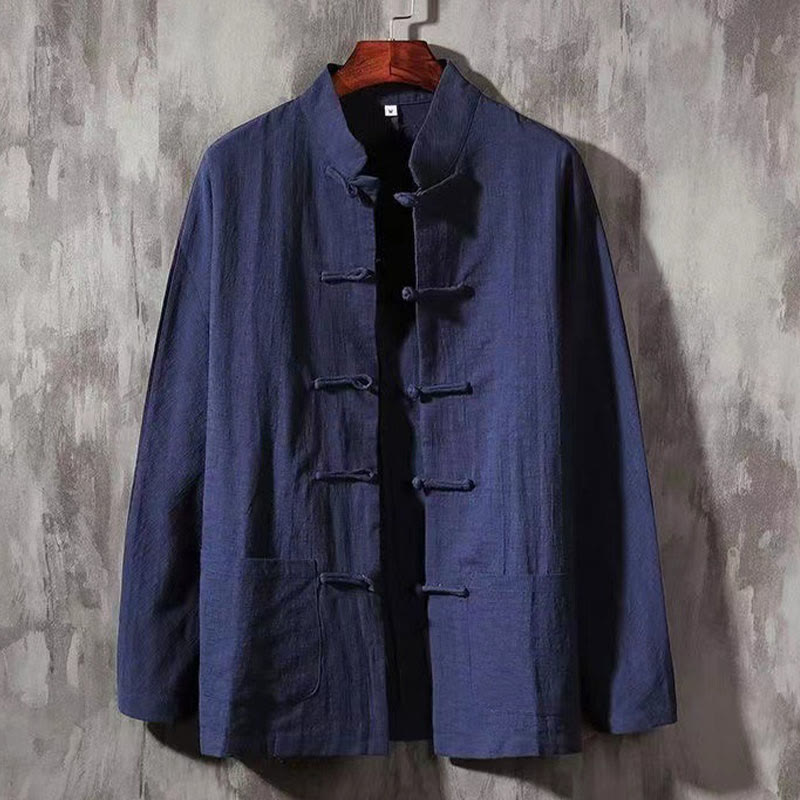Nimara Ritual Men's Tang Long Sleeve Shirt Frog Button With Pocket Stand Collar Comfort Shirt