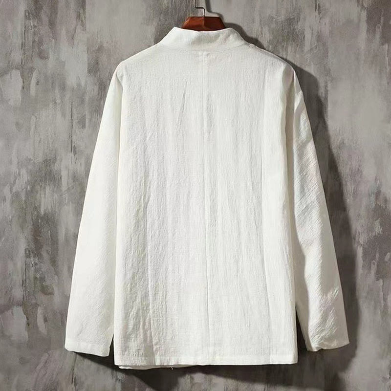 Nimara Ritual Men's Tang Long Sleeve Shirt Frog Button With Pocket Stand Collar Comfort Shirt