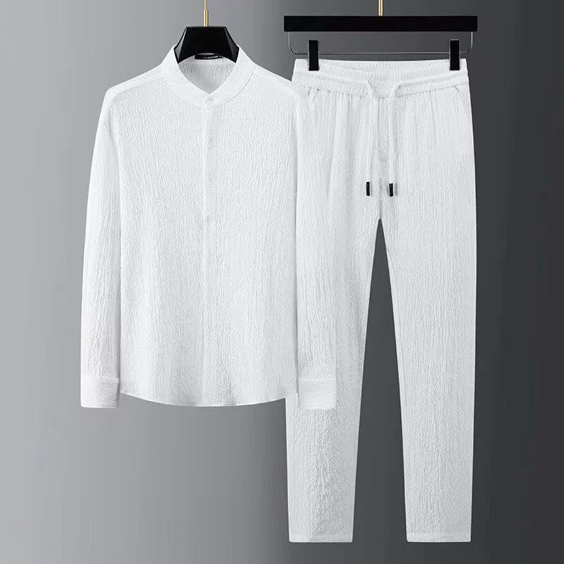 Nimara Ritual Pure Color Long Sleeve Top Pants Clothing Men's Set