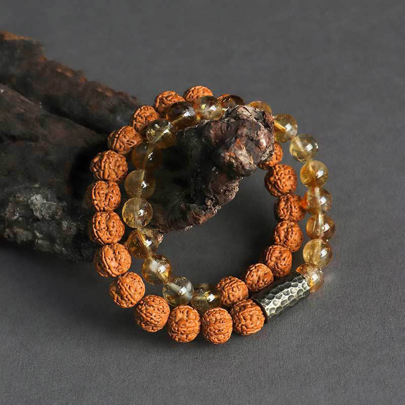 Nimara Ritual Citrine Sandalwood Bodhi Seed Protection Double Wrap Bracelet
