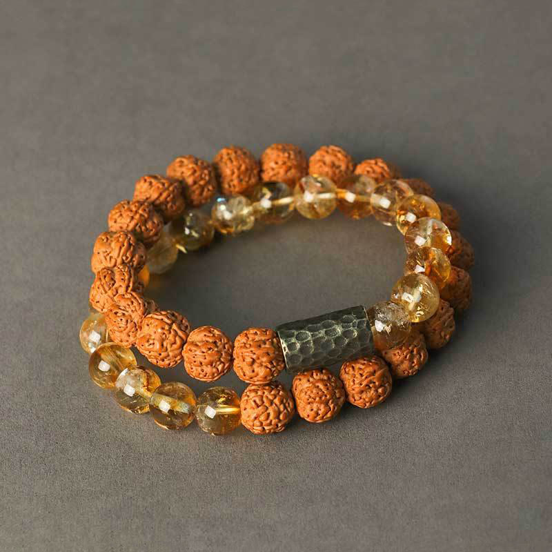 Nimara Ritual Citrine Sandalwood Bodhi Seed Protection Double Wrap Bracelet