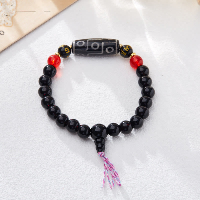 Nimara Ritual Tibetan Nine-eye Dzi Bead Black Onyx Six True Words Wealth Protection Bracelet