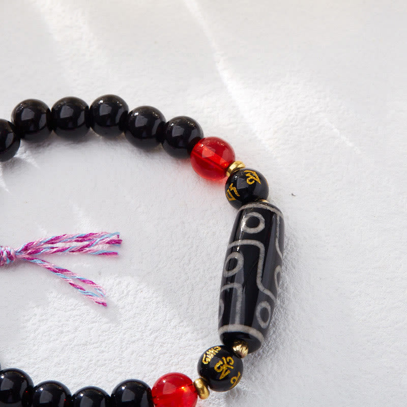 Nimara Ritual Tibetan Nine-eye Dzi Bead Black Onyx Six True Words Wealth Protection Bracelet