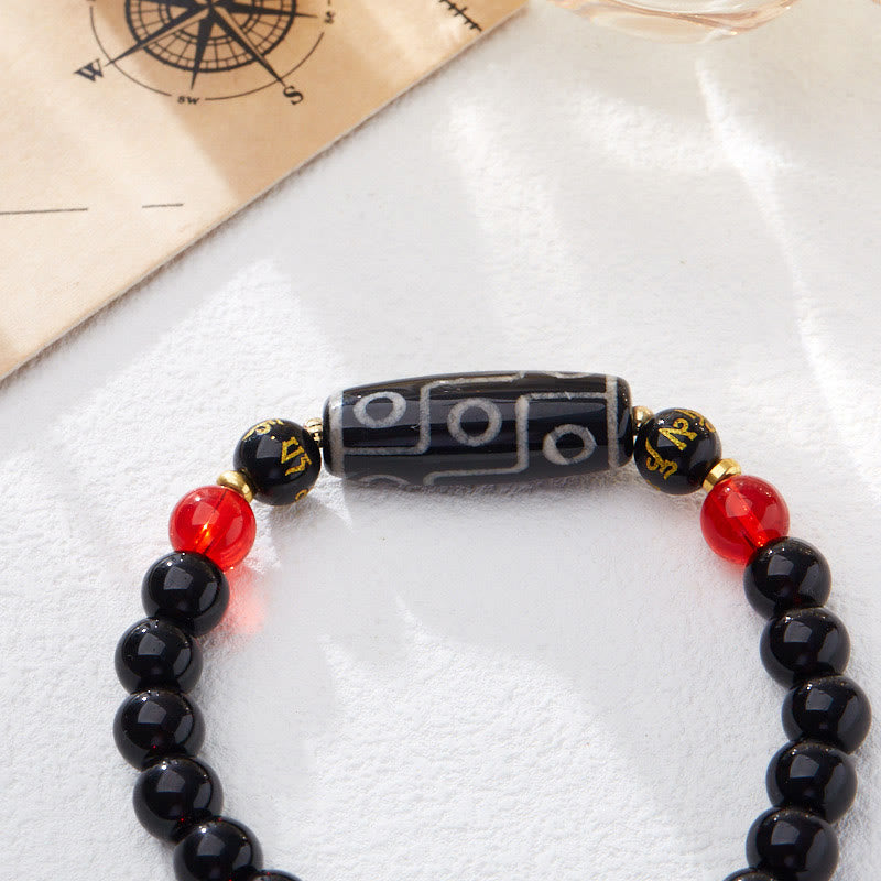 Nimara Ritual Tibetan Nine-eye Dzi Bead Black Onyx Six True Words Wealth Protection Bracelet