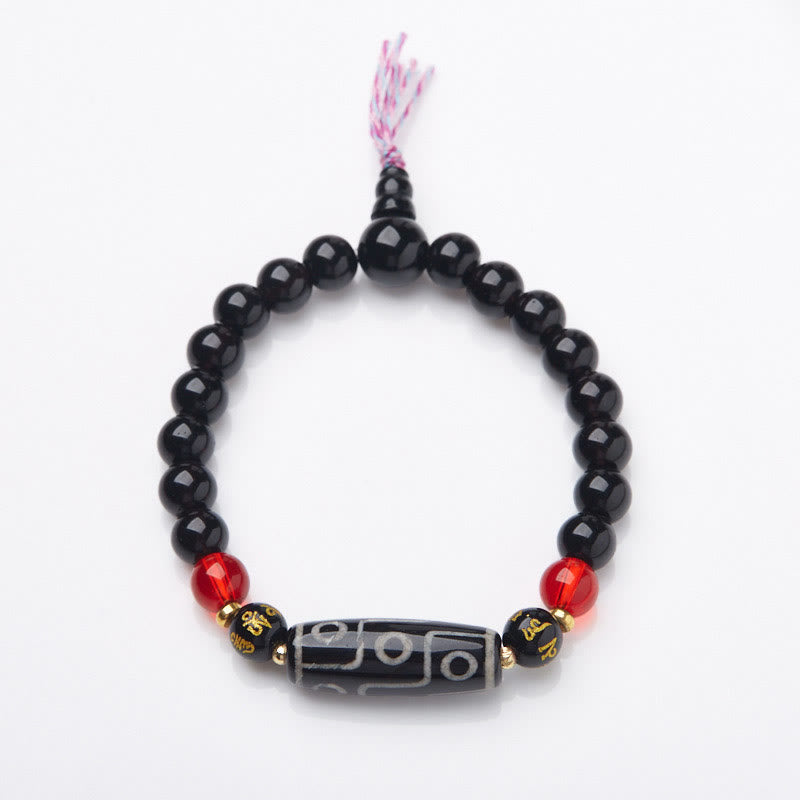 Nimara Ritual Tibetan Nine-eye Dzi Bead Black Onyx Six True Words Wealth Protection Bracelet