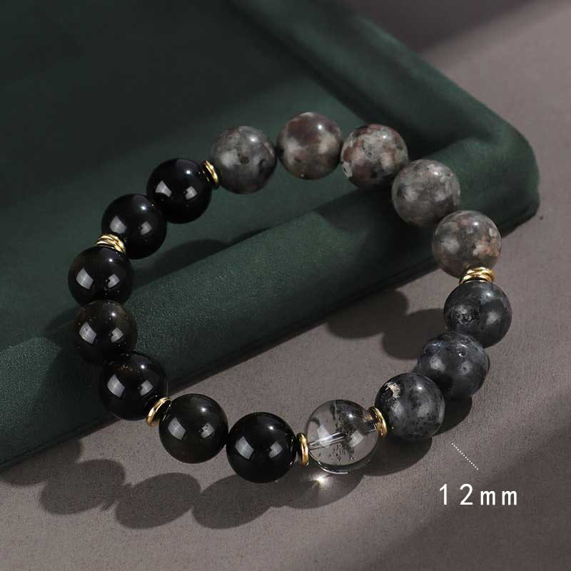 Nimara Ritual 925 Sterling Silver Black Onyx Gold Sheen Obsidian Lava Rock Tiger Eye Six True Words Wealth Protection Bracelet