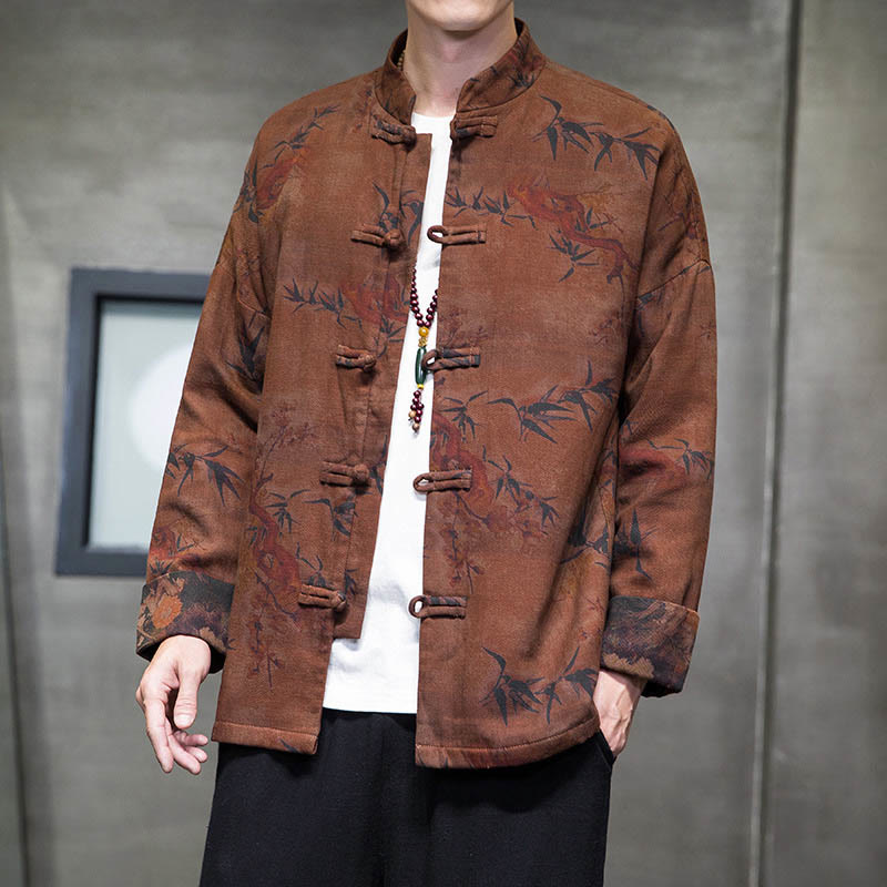 Nimara Ritual Frog-Button Chinese Tang Suit Long Shirt Cotton Men Jacket Clothing