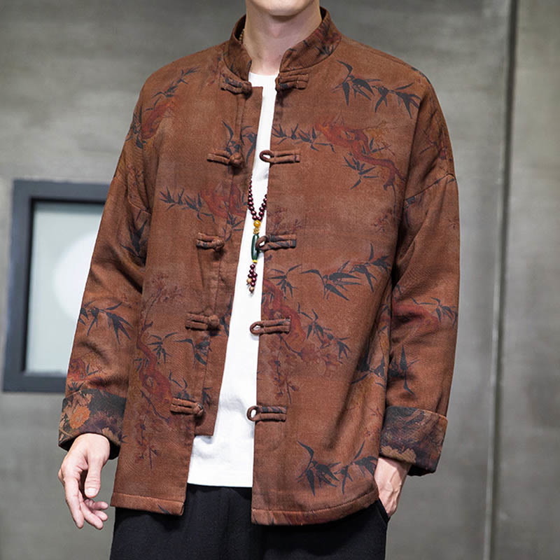 Nimara Ritual Frog-Button Chinese Tang Suit Long Shirt Cotton Men Jacket Clothing