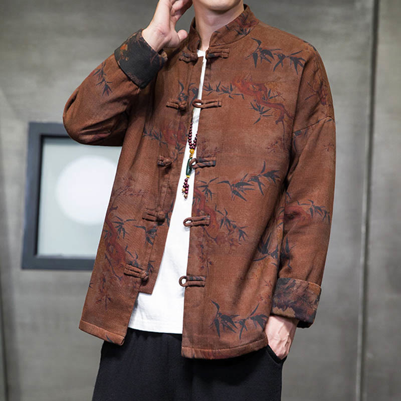 Nimara Ritual Frog-Button Chinese Tang Suit Long Shirt Cotton Men Jacket Clothing