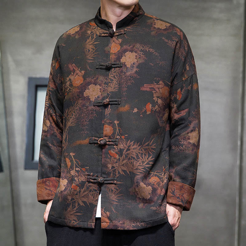 Nimara Ritual Frog-Button Chinese Tang Suit Long Shirt Cotton Men Jacket Clothing