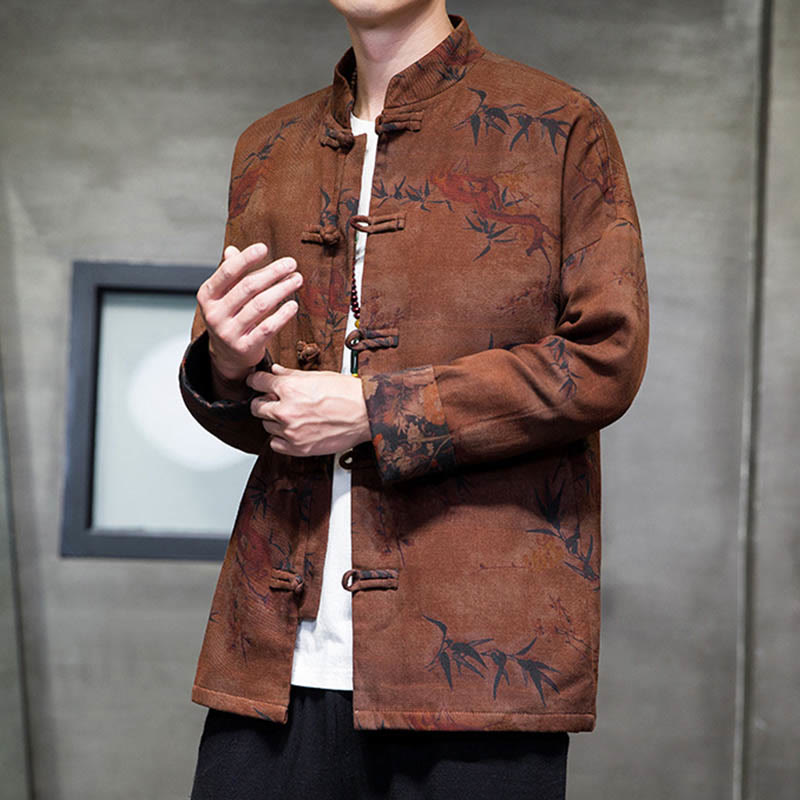 Nimara Ritual Frog-Button Chinese Tang Suit Long Shirt Cotton Men Jacket Clothing