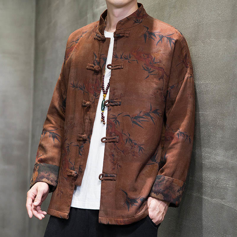 Nimara Ritual Frog-Button Chinese Tang Suit Long Shirt Cotton Men Jacket Clothing