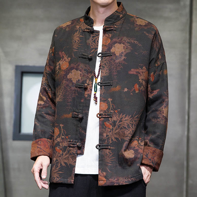 Nimara Ritual Frog-Button Chinese Tang Suit Long Shirt Cotton Men Jacket Clothing