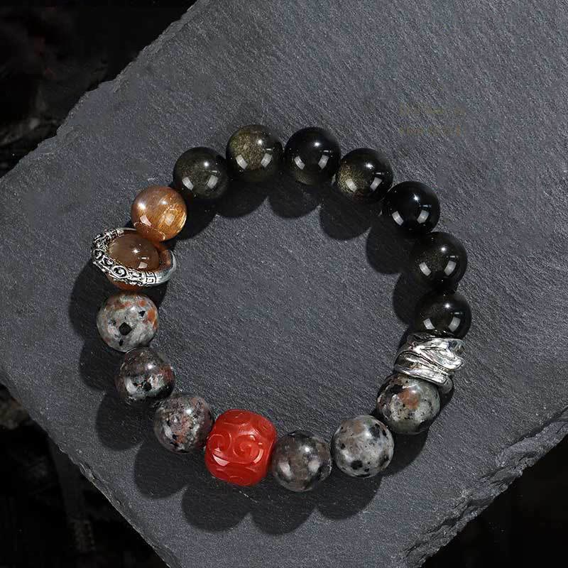 Nimara Ritual Gold Sheen Obsidian Lava Rock Red Agate Protection Bracelet