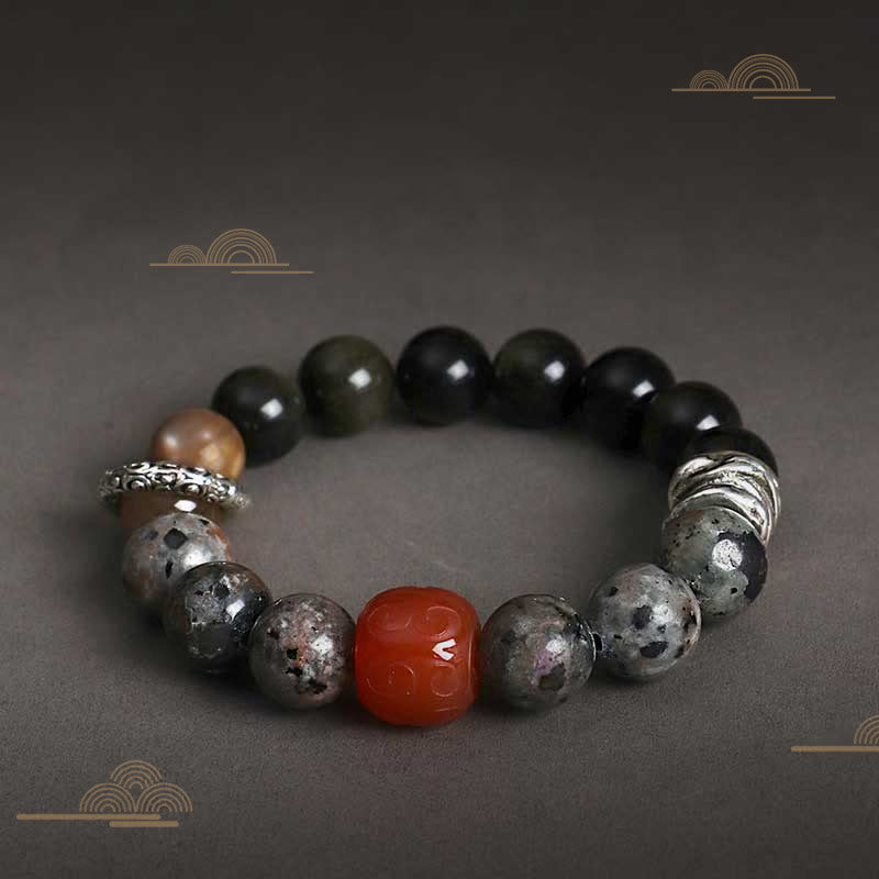 Nimara Ritual Gold Sheen Obsidian Lava Rock Red Agate Protection Bracelet