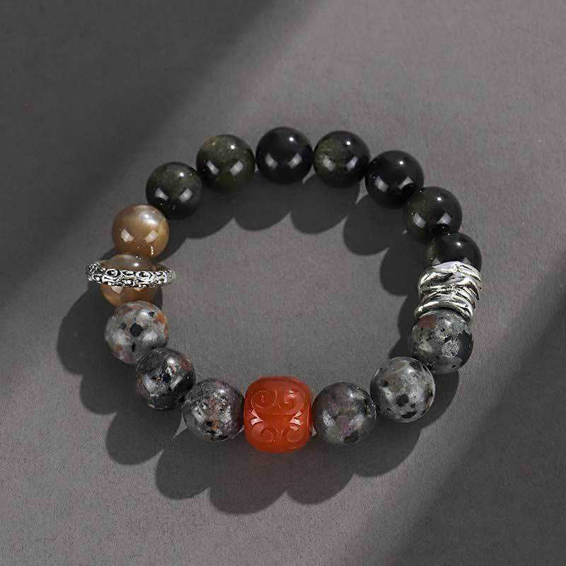 Nimara Ritual Gold Sheen Obsidian Lava Rock Red Agate Protection Bracelet