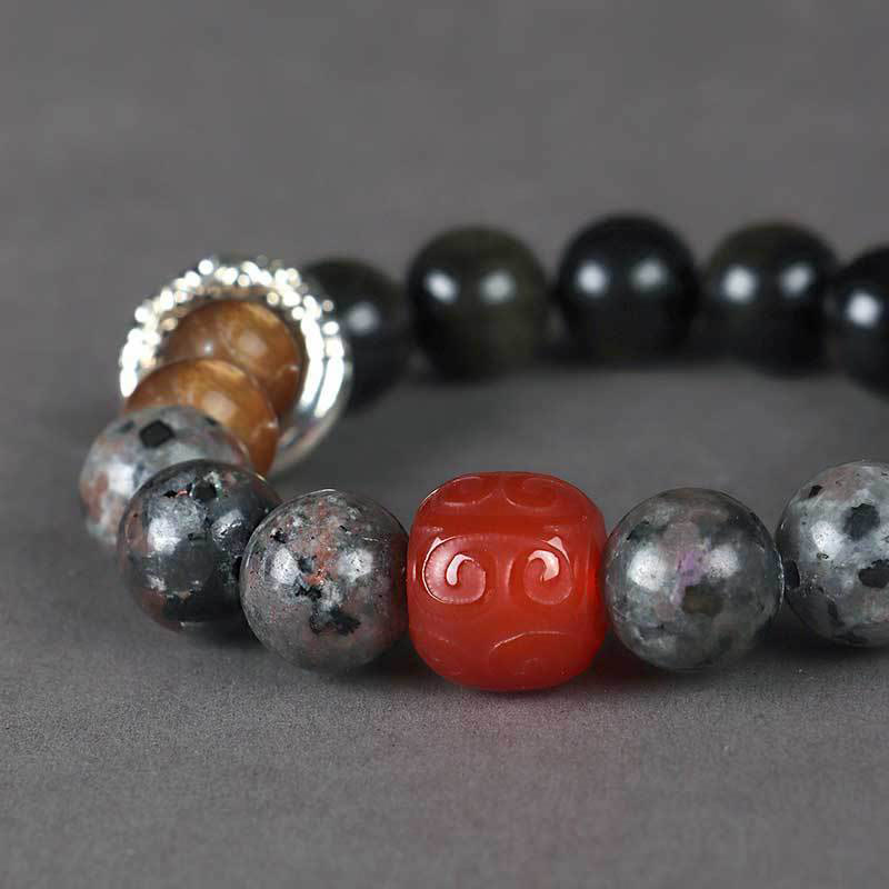 Nimara Ritual Gold Sheen Obsidian Lava Rock Red Agate Protection Bracelet