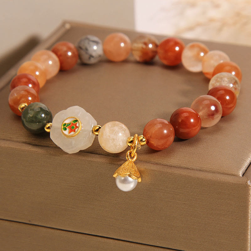 Nimara Ritual Natural Fu Lu Shou Crystal Hetian White Jade Pearl Luck Bracelet