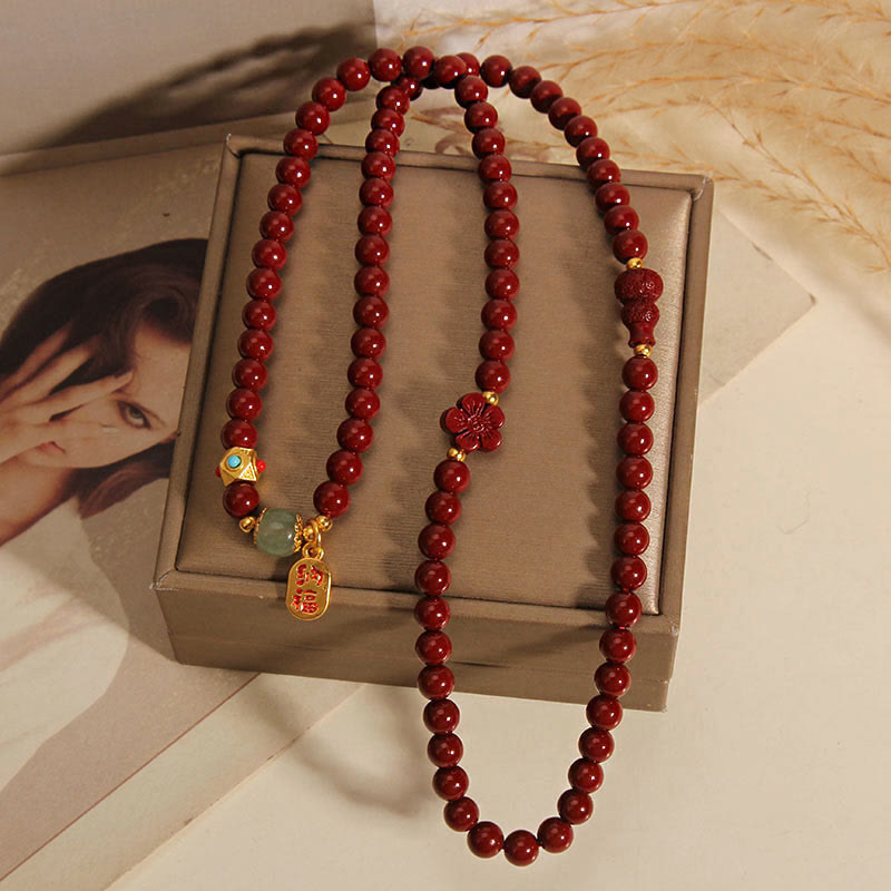 Nimara Ritual Cinnabar Fu Character Flower Gourd Triple Wrap Blessing Bracelet