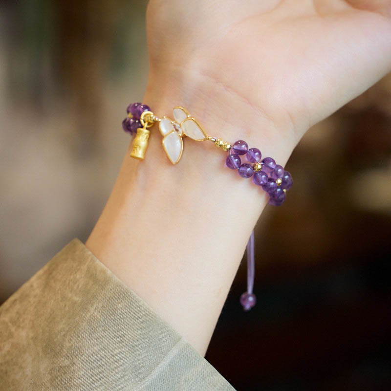 Nimara Ritual Amethyst Butterfly Bamboo Balance Relieves Stress Braided String Bracelet