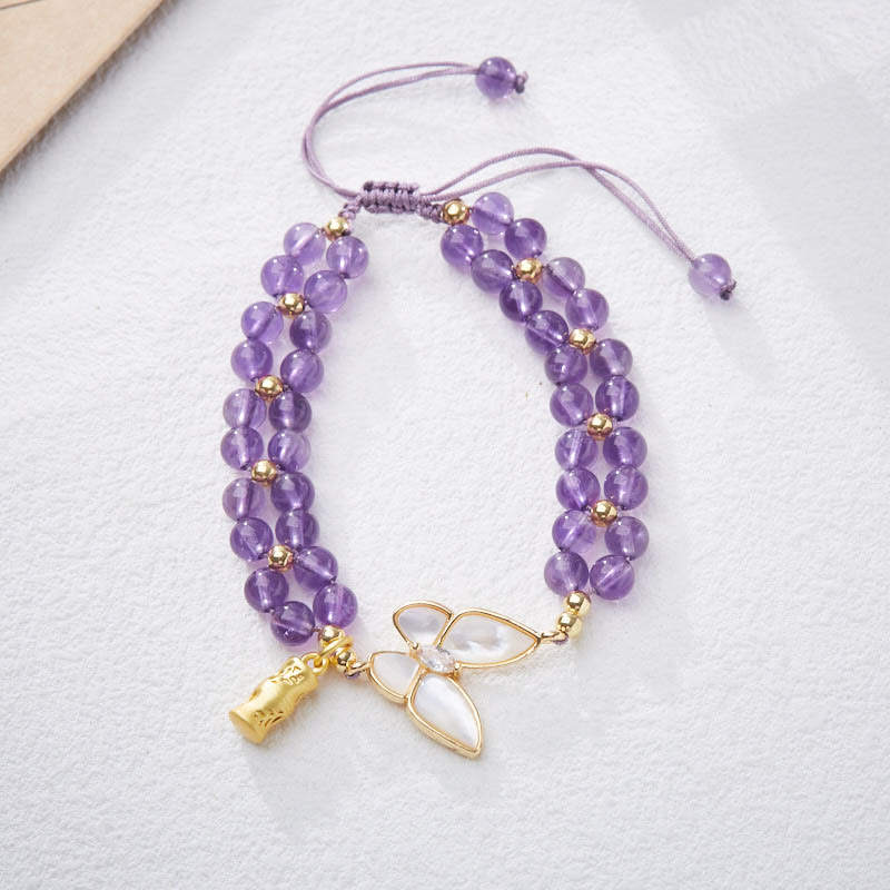 Nimara Ritual Amethyst Butterfly Bamboo Balance Relieves Stress Braided String Bracelet
