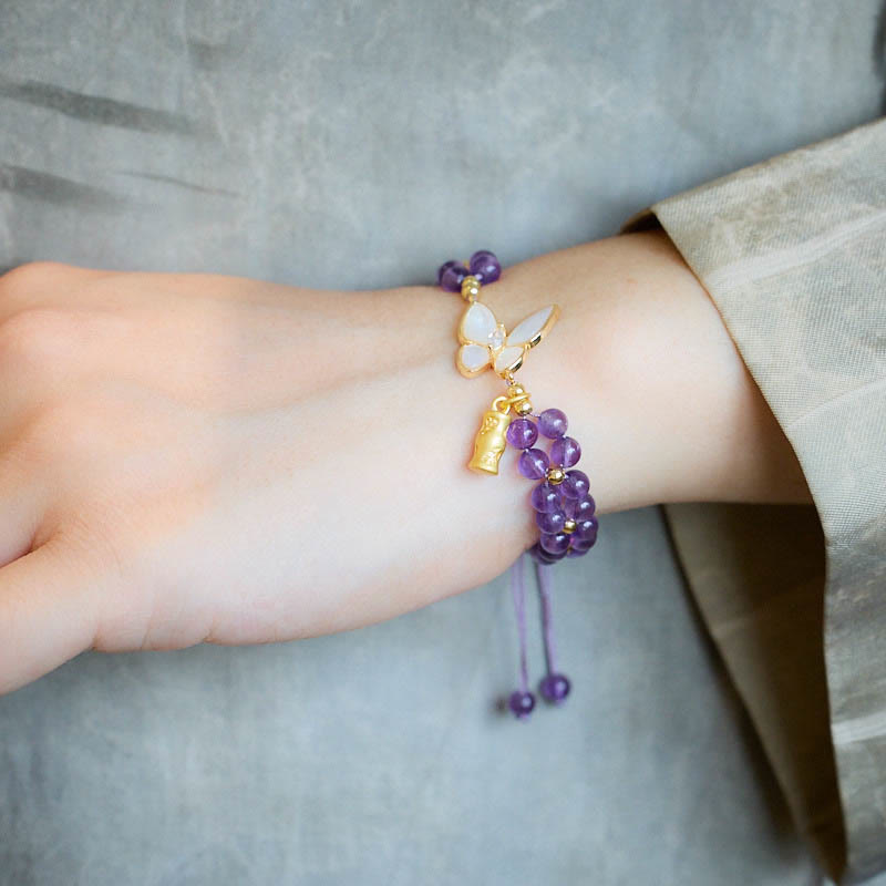 Nimara Ritual Amethyst Butterfly Bamboo Balance Relieves Stress Braided String Bracelet
