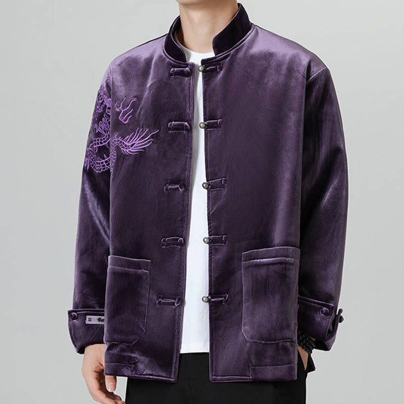 Nimara Ritual Embroider Dragon Casual Frog-button Cotton Men's Jacket Shirt Clothing
