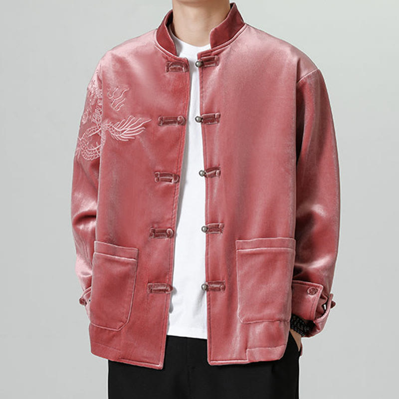 Nimara Ritual Embroider Dragon Casual Frog-button Cotton Men's Jacket Shirt Clothing