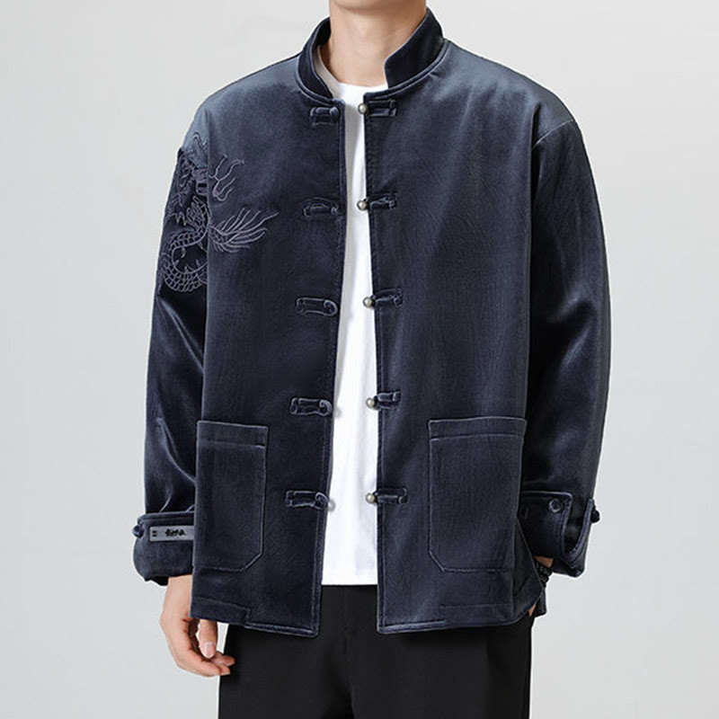 Nimara Ritual Embroider Dragon Casual Frog-button Cotton Men's Jacket Shirt Clothing