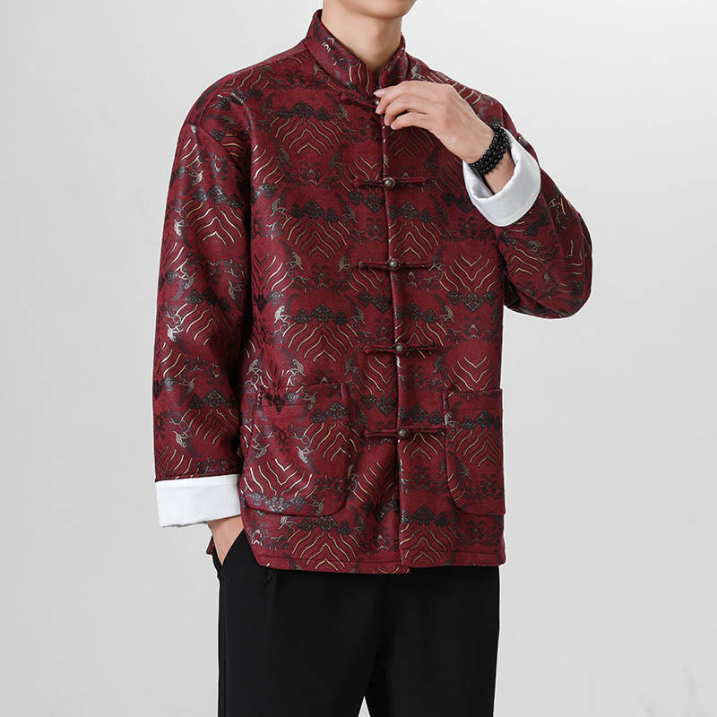 Nimara Ritual Frog-Button Chinese Tang Suit Wave Shape Long Shirt Men Jacket Clothing