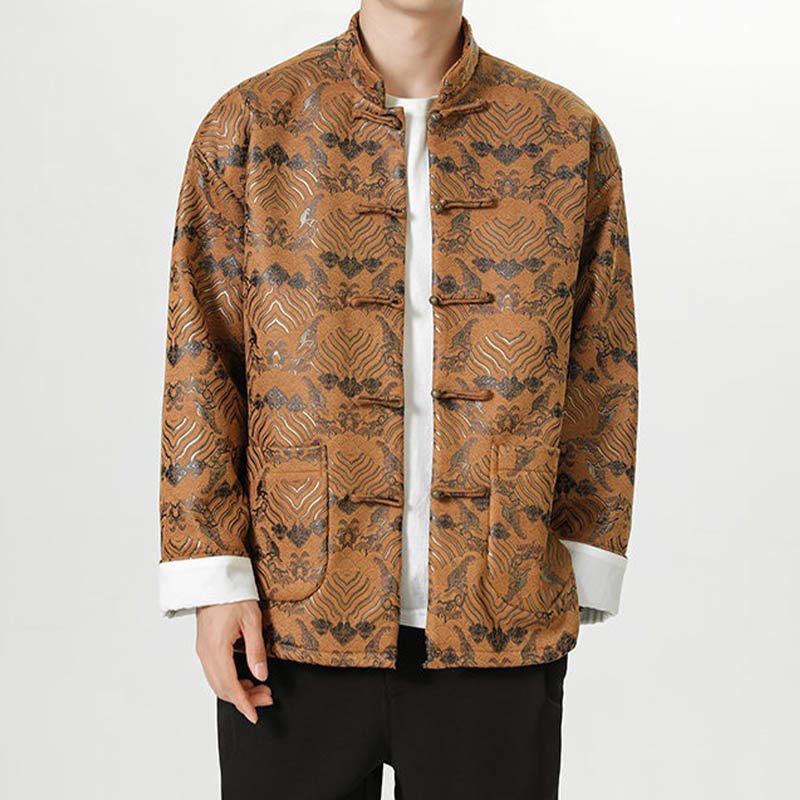 Nimara Ritual Frog-Button Chinese Tang Suit Wave Shape Long Shirt Men Jacket Clothing