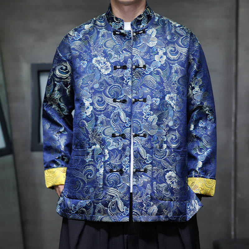 Nimara Ritual Frog-Button Chinese Tang Suit Stand Collar Long Shirt Men Jacket Clothing