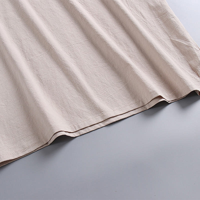 Nimara Ritual Loose Men's T-Shirt Solid Color Top Short Sleeve V Collar Breathable Cotton Linen Shirt