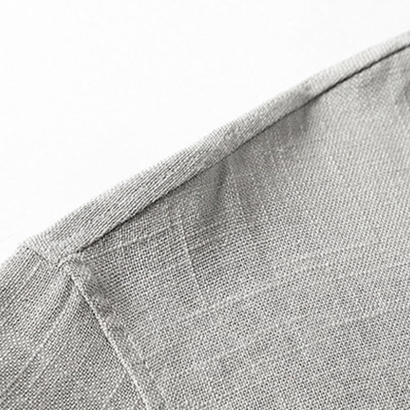 Nimara Ritual Loose Men's Shirt Solid Color Notched Neck Top Short Sleeve Comfy Button Breathable Cotton Linen Shirt