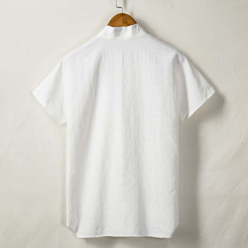 Nimara Ritual Men's Short Sleeve Shirt With Pocket V Neck Comfort Cotton Linen Shirt