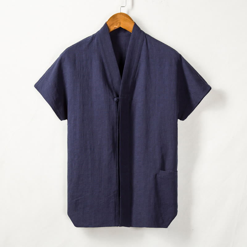 Nimara Ritual Men's Short Sleeve Shirt With Pocket V Neck Comfort Cotton Linen Shirt