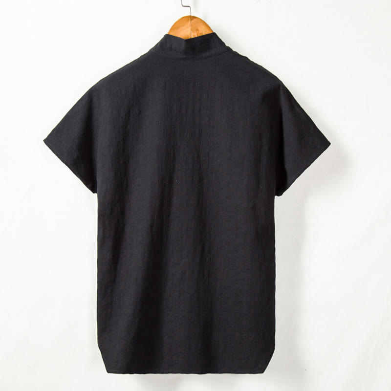 Nimara Ritual Men's Short Sleeve Shirt With Pocket V Neck Comfort Cotton Linen Shirt