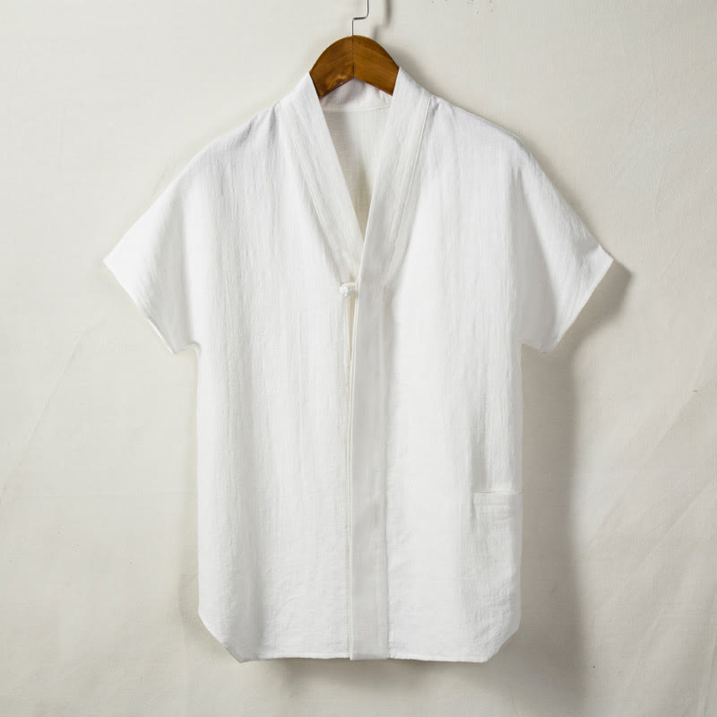 Nimara Ritual Men's Short Sleeve Shirt With Pocket V Neck Comfort Cotton Linen Shirt