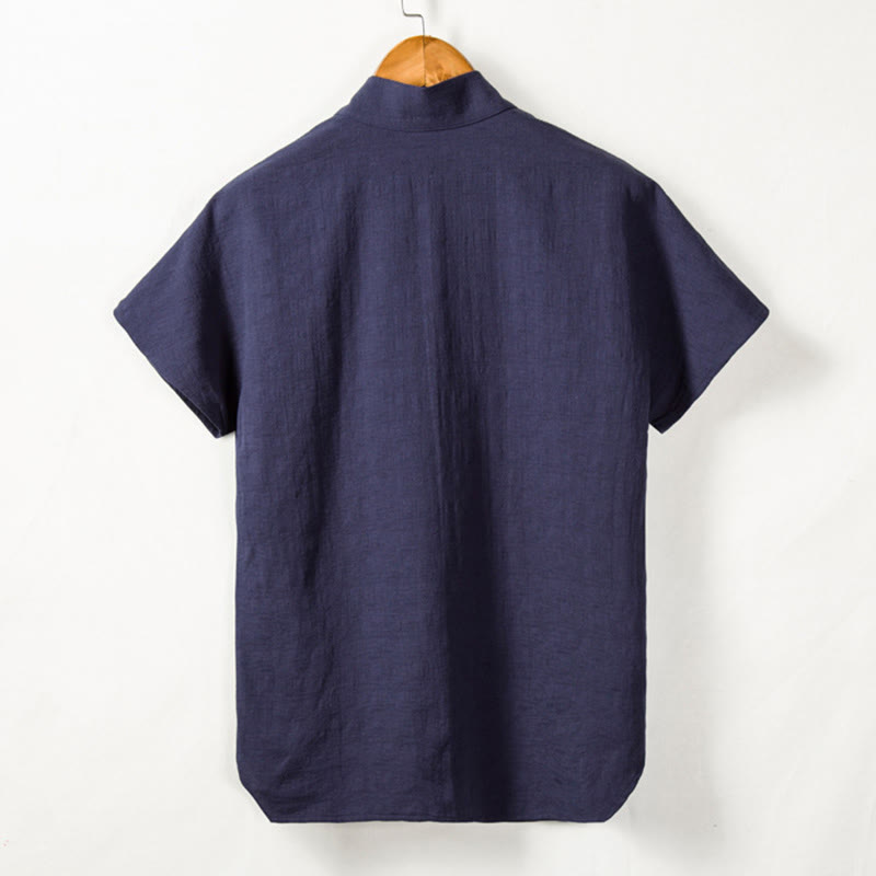 Nimara Ritual Men's Short Sleeve Shirt With Pocket V Neck Comfort Cotton Linen Shirt