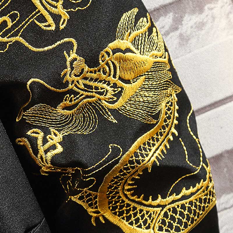 Nimara Ritual Embroider Dragon Phoenix Casual Frog-button Cotton Men's Jacket Shirt Clothing