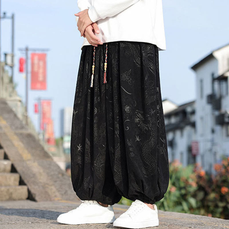 Nimara Ritual Dragon Design Casual Plain Cotton Men's Pants With Pockets