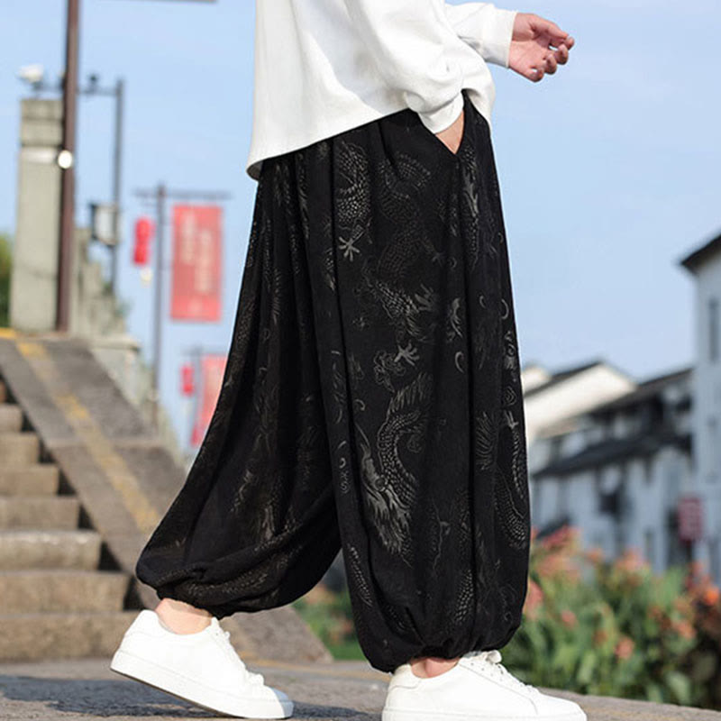 Nimara Ritual Dragon Design Casual Plain Cotton Men's Pants With Pockets