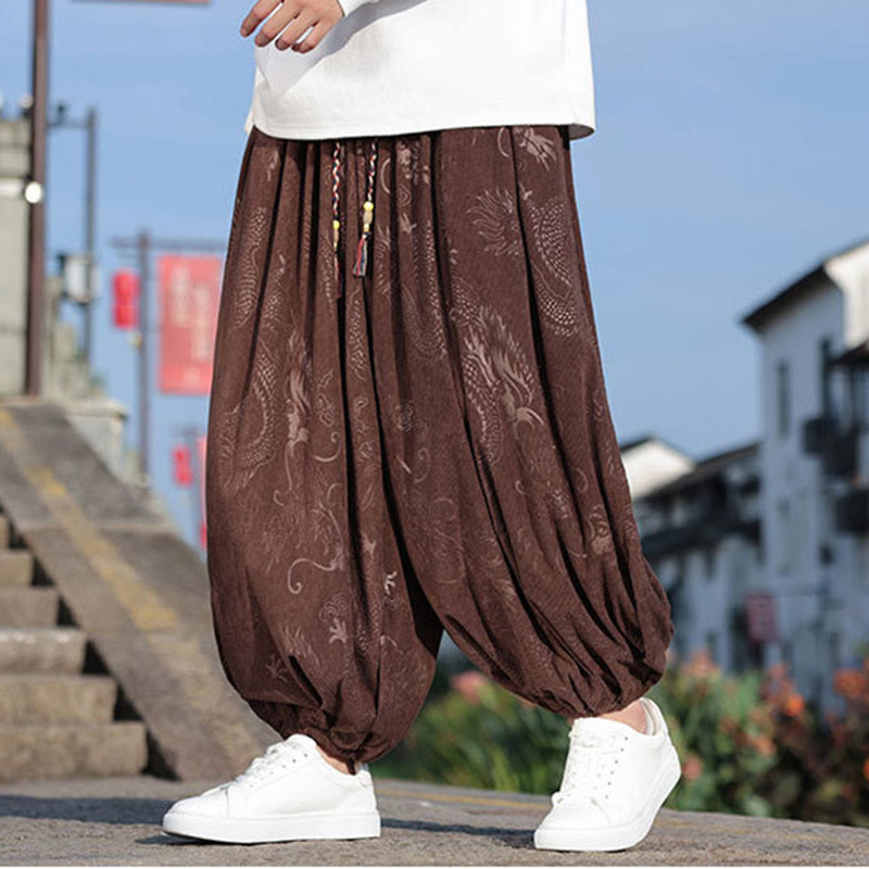 Nimara Ritual Dragon Design Casual Plain Cotton Men's Pants With Pockets
